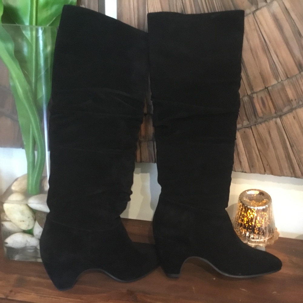 Eileen Fisher Ditto Suede Leather Slouchy Micro High Heel Boots , Black, 5.5